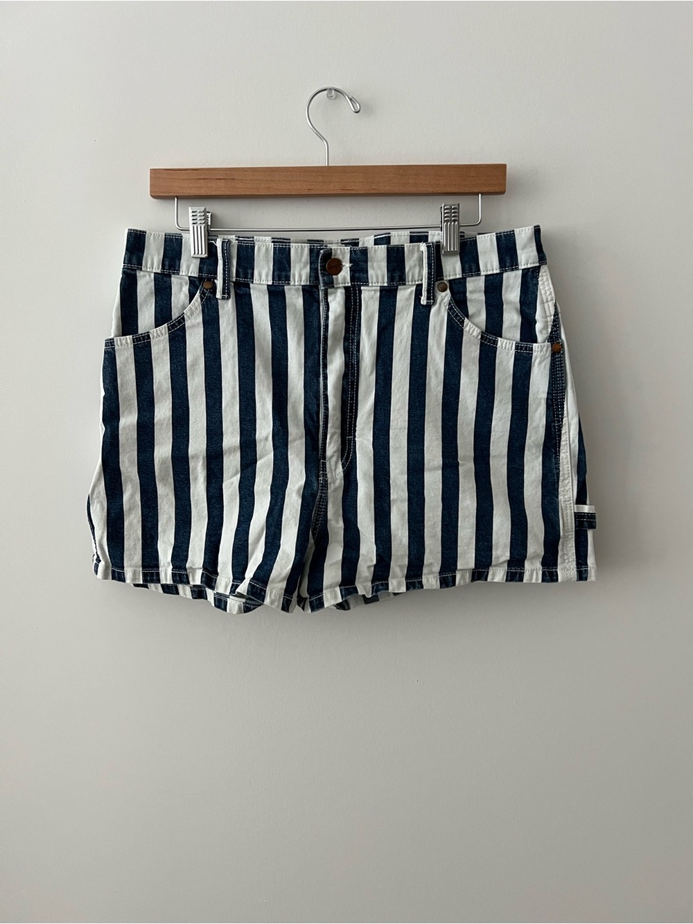 Wrangler Navy and White Vertical Stripe Denim Shorts